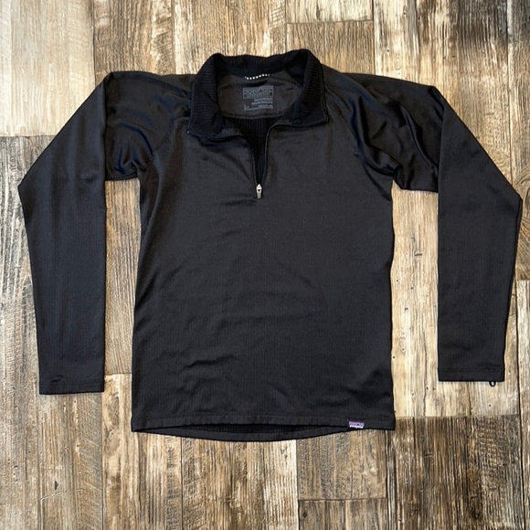 Patagonia Heavyweight Capilene Base Layer Large Kids 12 Black Winter Quarter zip - Picture 1 of 5